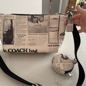 Coach Newspaper Print Crossbody Bag in Black and Cream